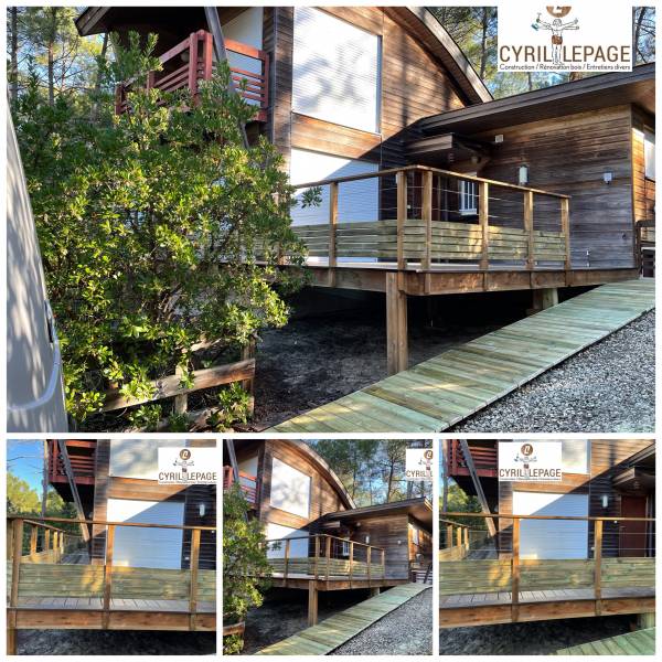 Construction chemin d’accès en bois avec garde-corps en bois et câble inox - LEGE CAP FERRET