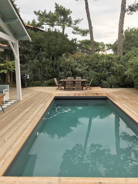 Fabrication terrasse en platelage avec angles a 45 sur Lège Cap Ferret