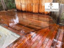 Réalisation terrasse exotique avec margelles en bois - CAP FERRET
